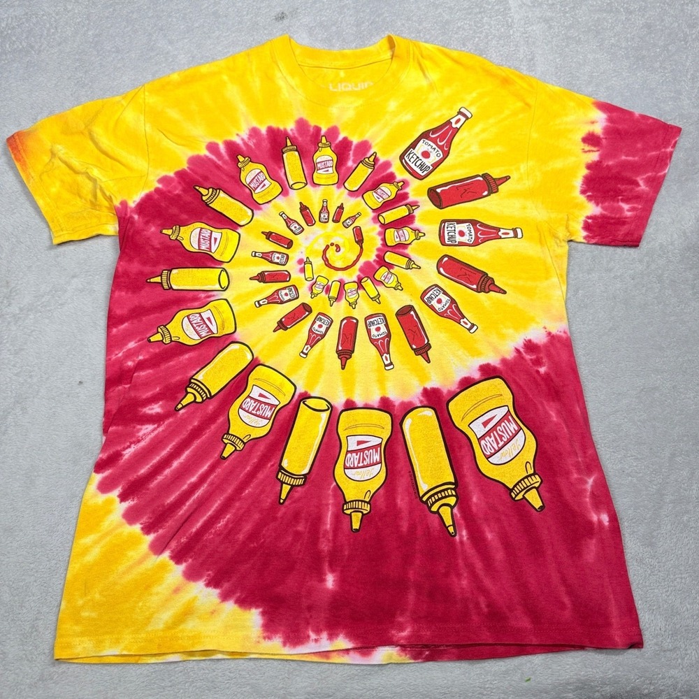 Liquid Blue T-Shirt Mens L Yellow Red Tie Dye Ketchup Mustard Spiral 2018 Tee